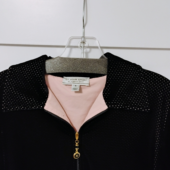 St John Sport Marie  Black Zip Up Velour Designer Jacket - Picture 3 of 5